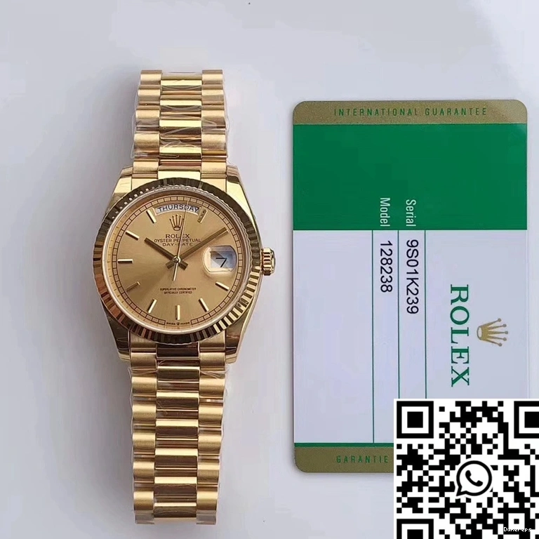 EW Champagne Gold Yellow Dial Factory Rolex Day-Date M128238-0045 0118